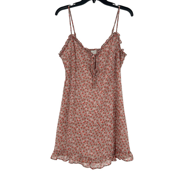 Dress Forum Mini Slip Dress Pink Ditsy Floral Ruffle Smocked Boho Y2K Size M - Picture 1 of 9